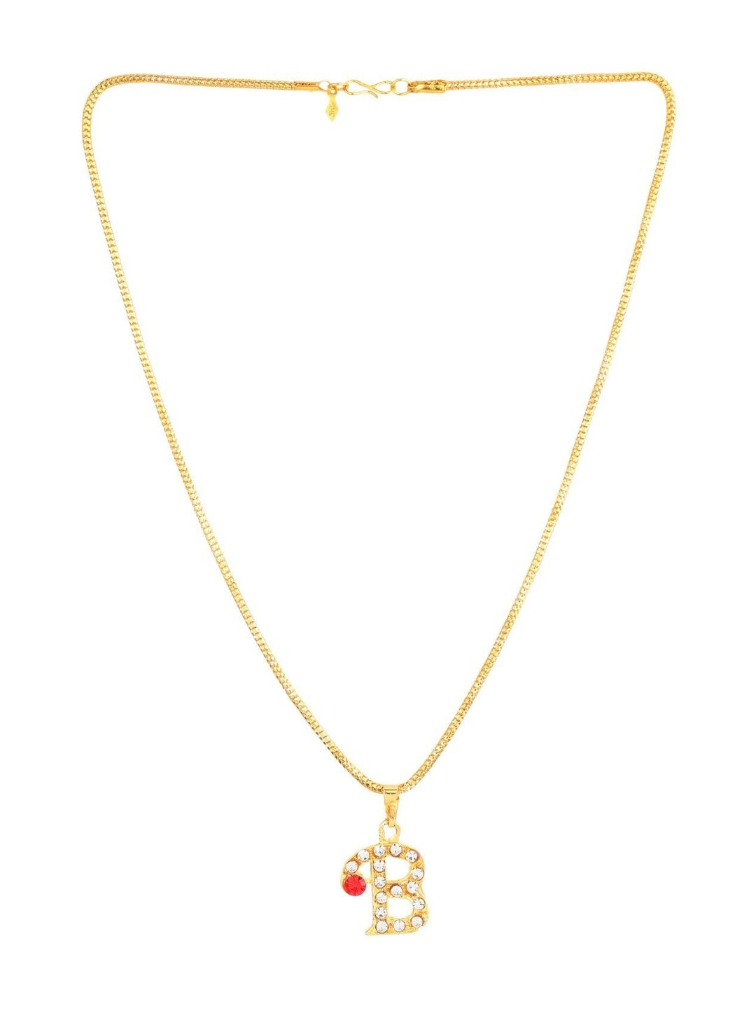 Cyan spritual Unisex Stainless Steel Crystals Studded B Alphabet Pendant With Chain