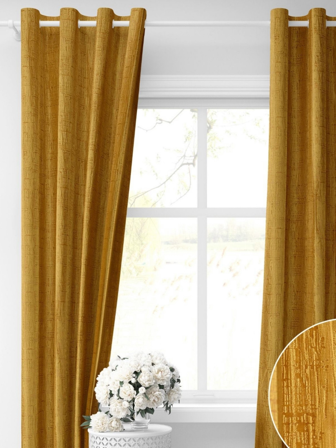 GEET CREATIONS Dark Yellow Set of 2 Room Darkening Window Curtain
