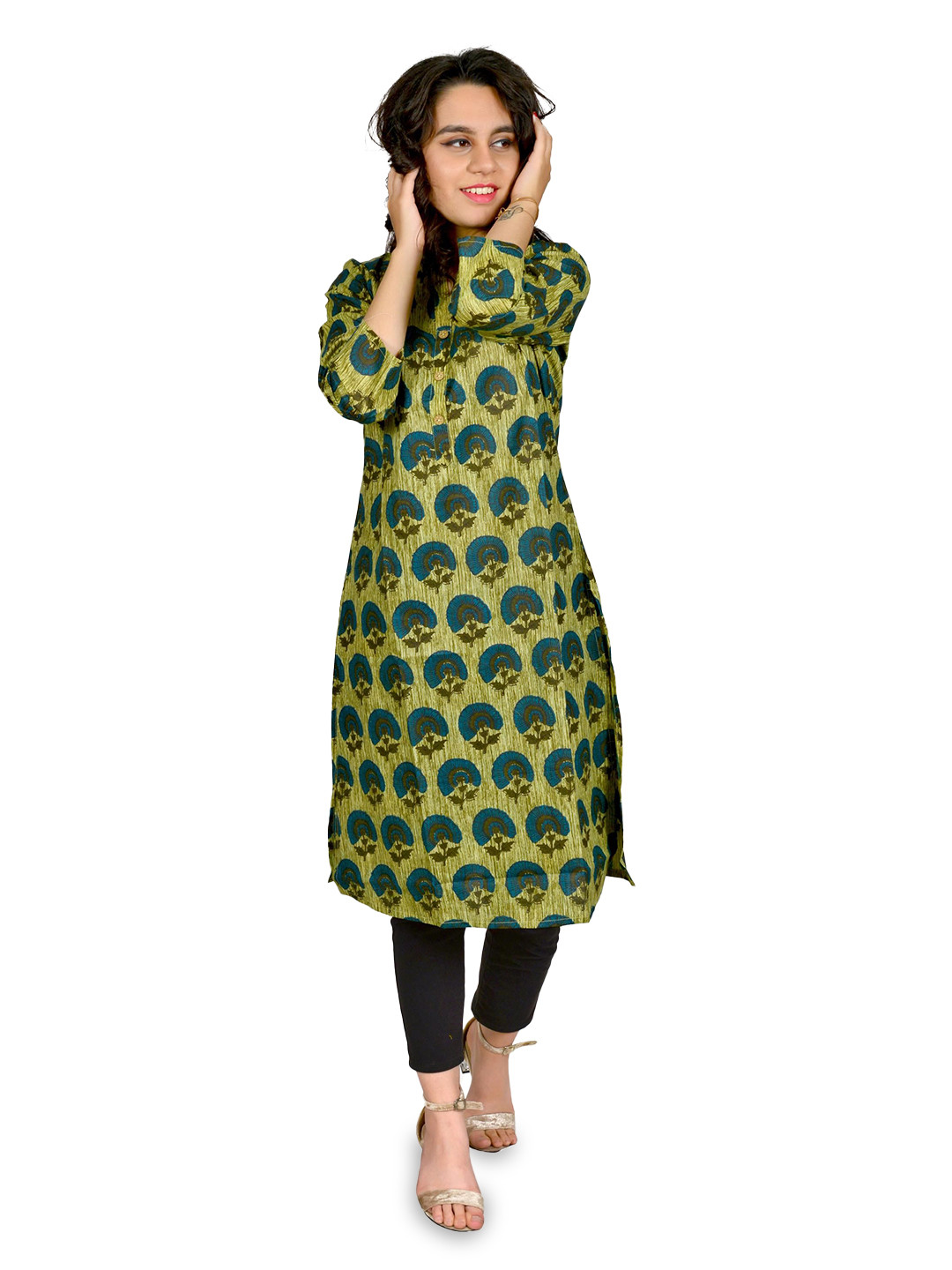 Moajaza Floral Printed Calf Length Straight Kurti