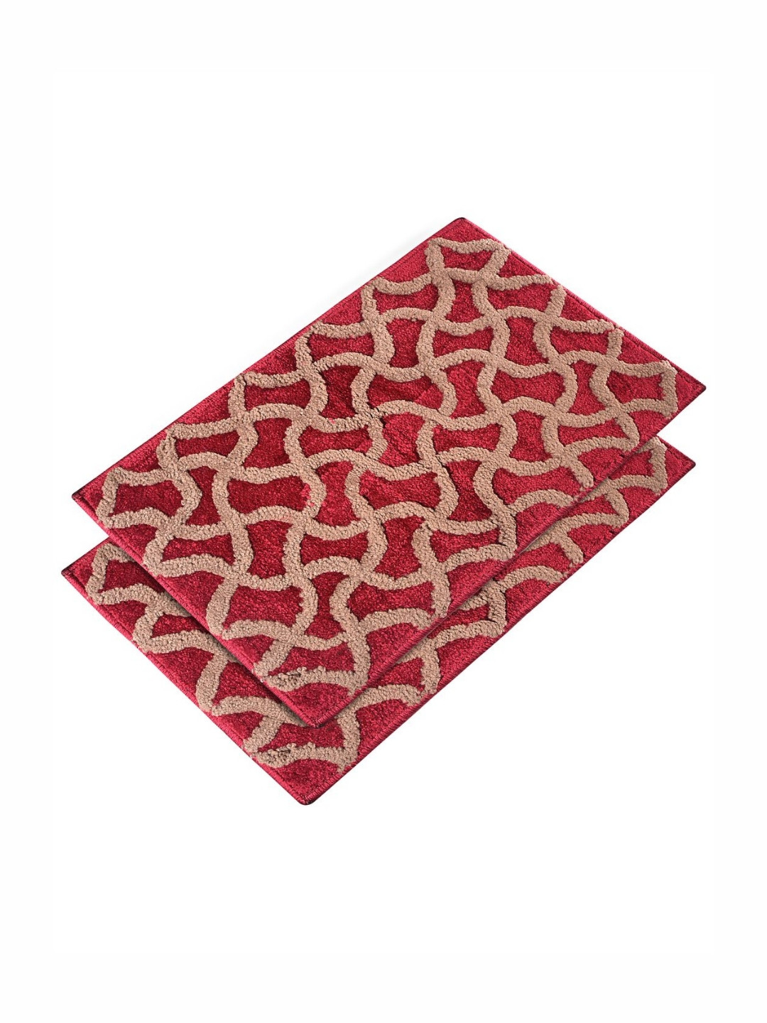 HOMESTIC Red & Beige 2 Pieces Zig-Zag Velvet Ultra Absorbent Quick Dry Doormats