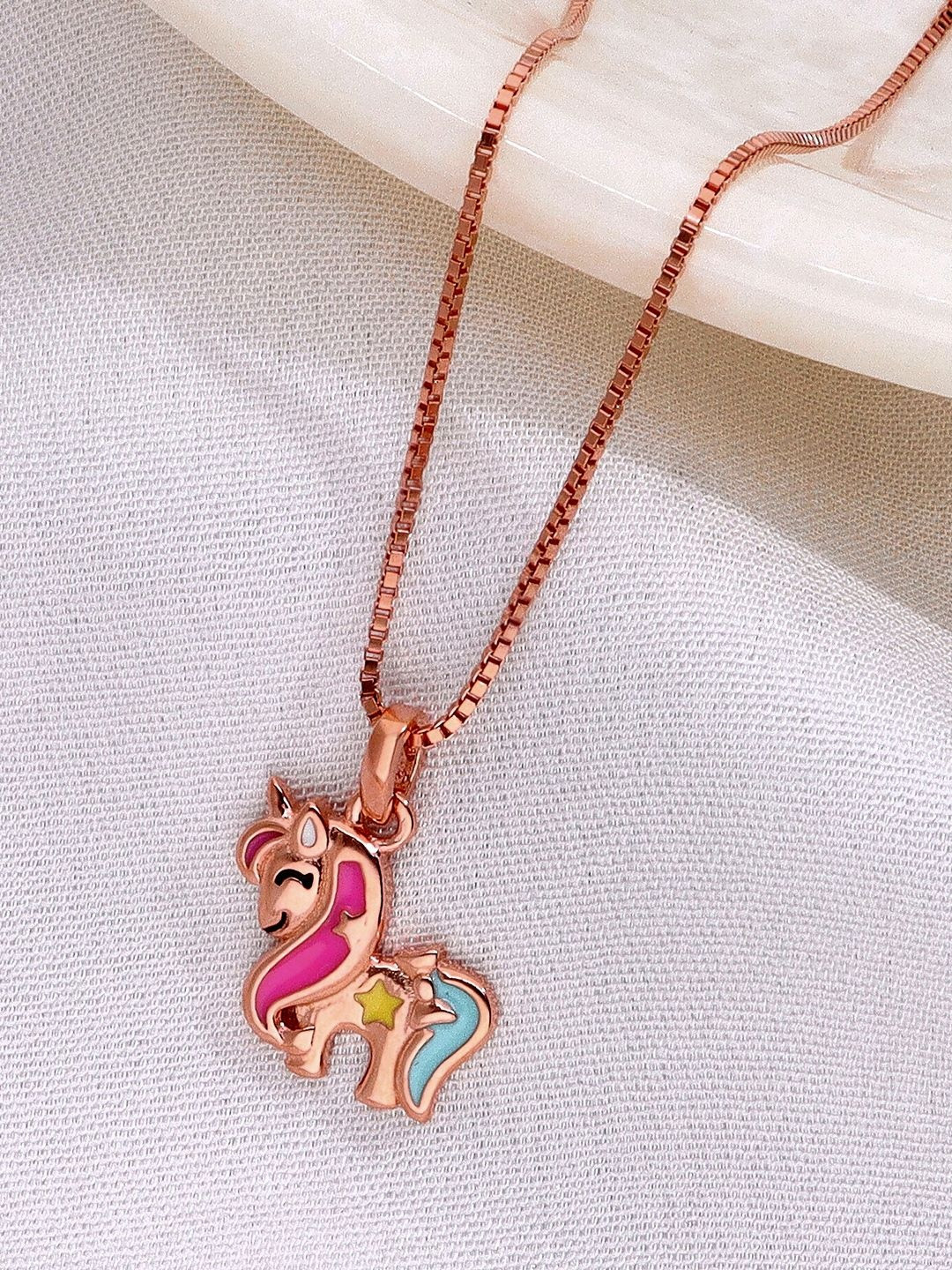 KAI JEWEL Girls Sterling Silver Rose Gold-Plated Pendant With Chain
