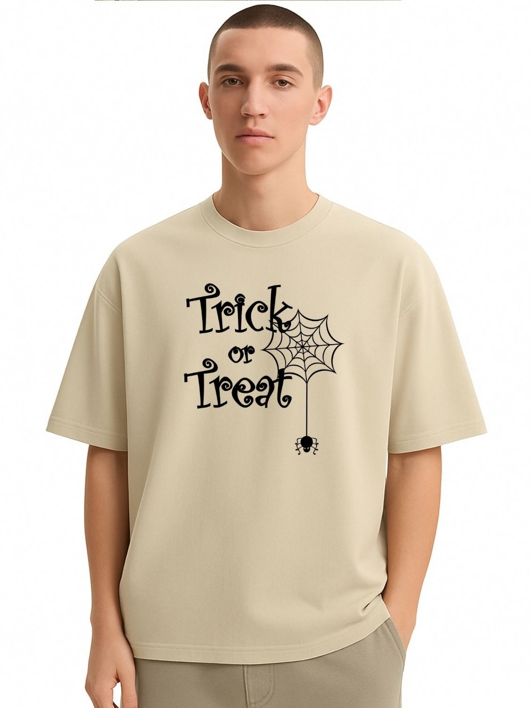 Fashnobic Men Dri-FIT Trendy Trickortreat Printed Round Neck Cotton Oversized T-shirt
