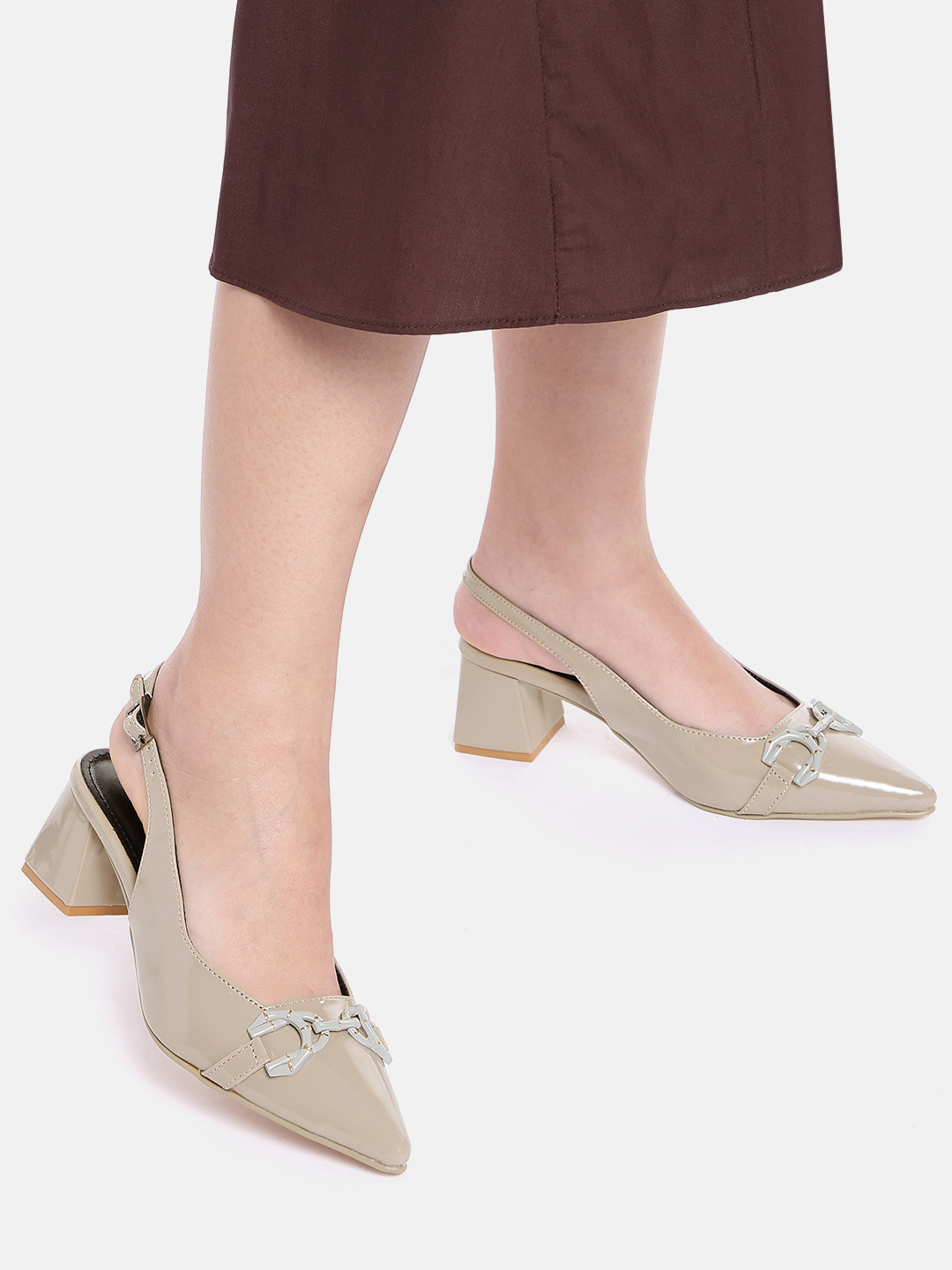 AXIUM Block Heeled Mules With Buckle Detail