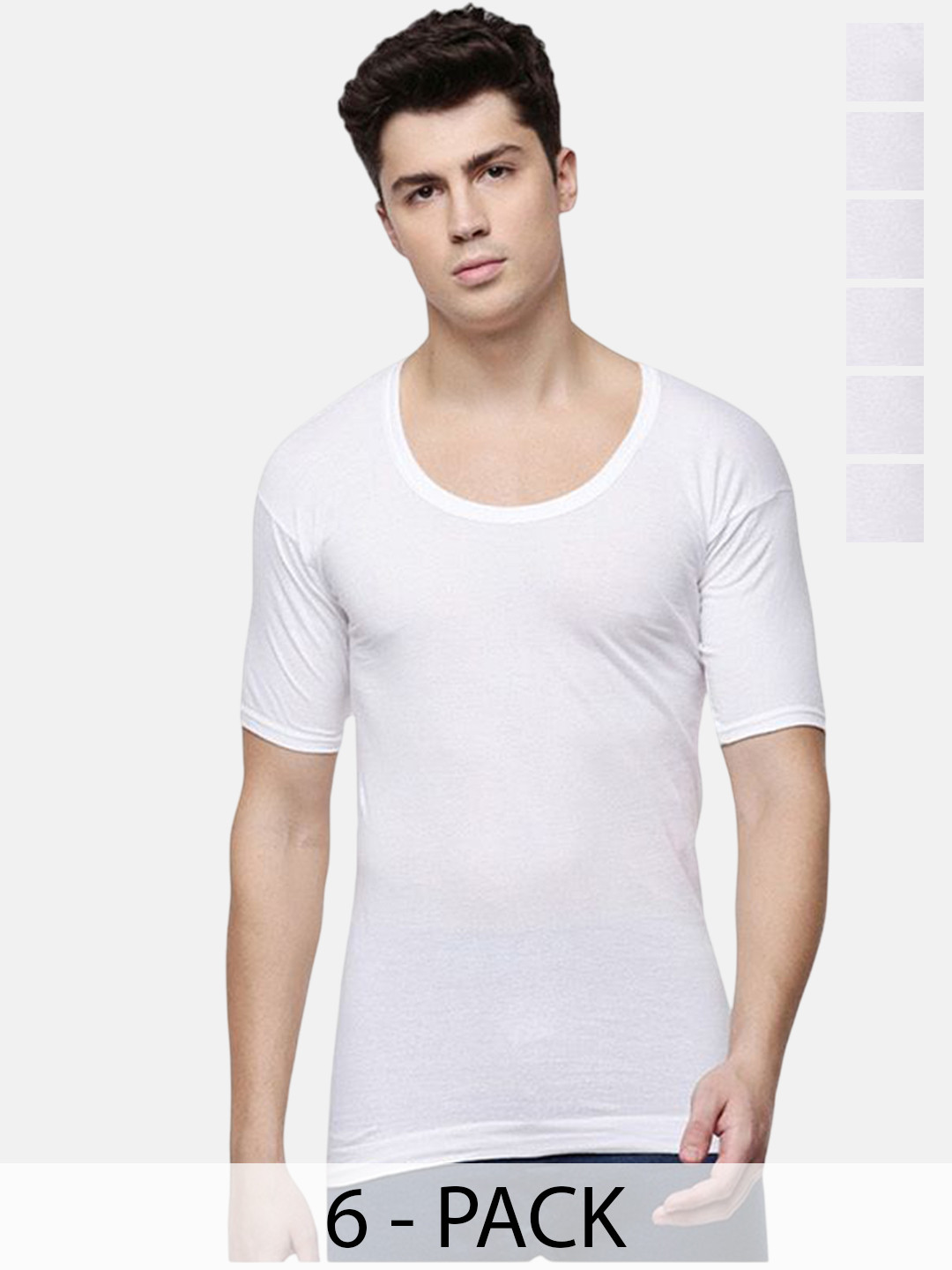 Sporto by Macho Plus Size Pack Of 6 Scoop Neck Pure Cotton Undershirt Innervests