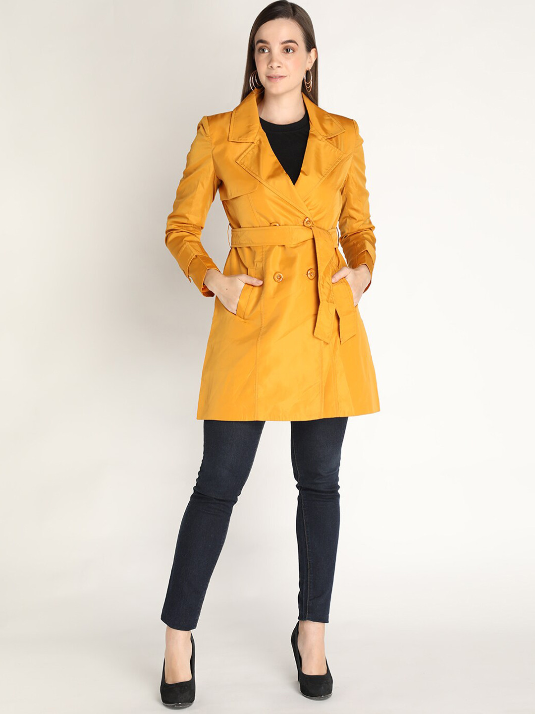 HONNETE Women Gold-Toned Solid Trench Coats
