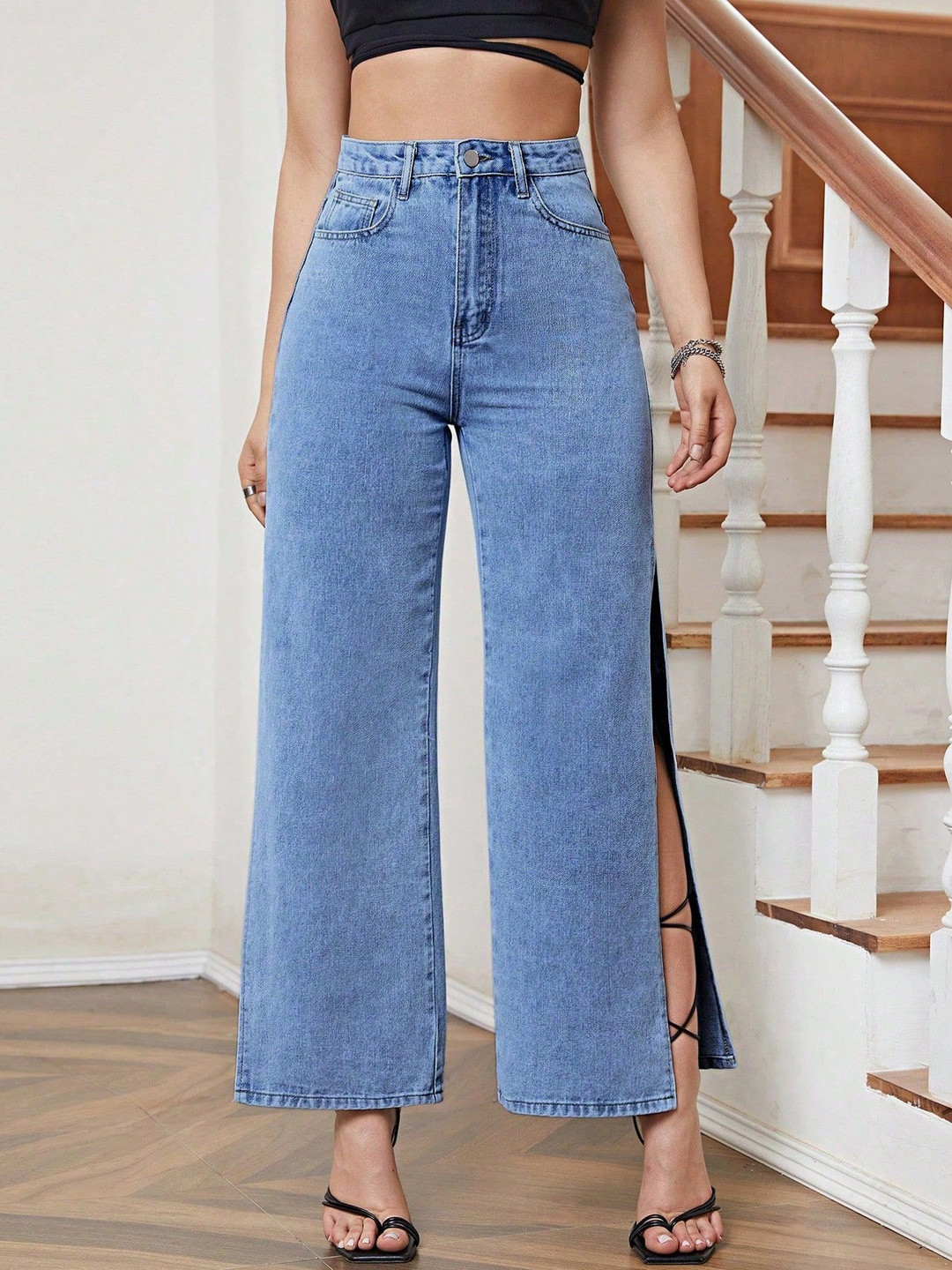 CORSICA Women Straight Fit High Rise Split Thigh Jeans