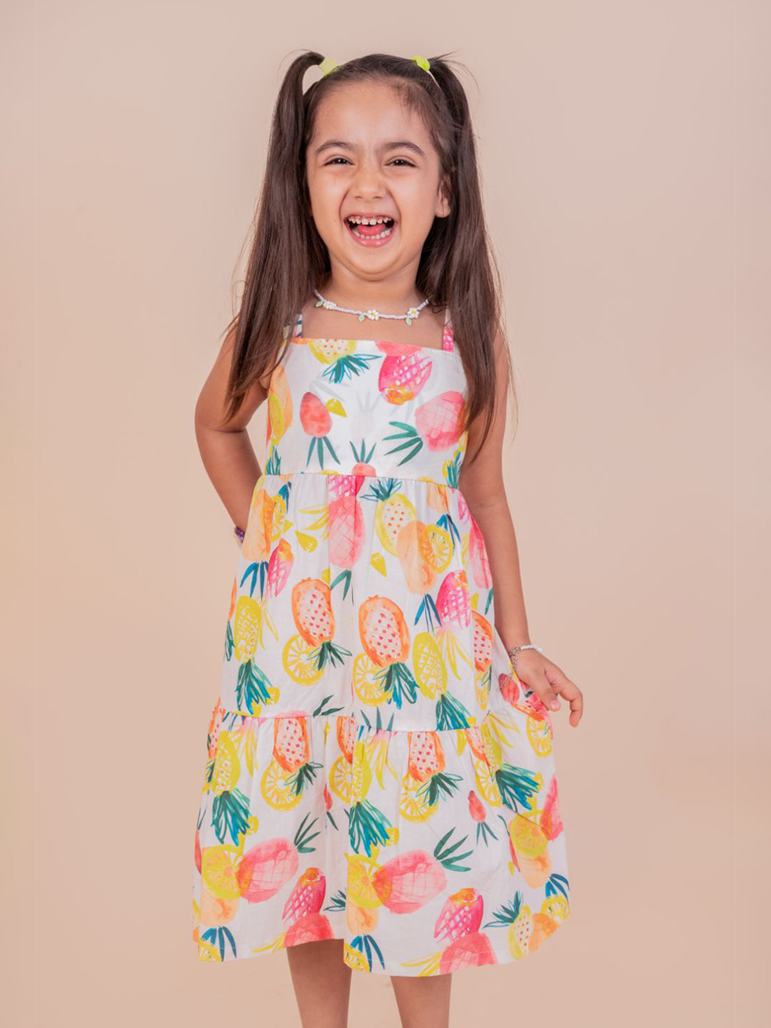 SNUGGLY MONKEY Girls Tropical Printed Fit & Flare Shoulder Straps Knee Length Dress