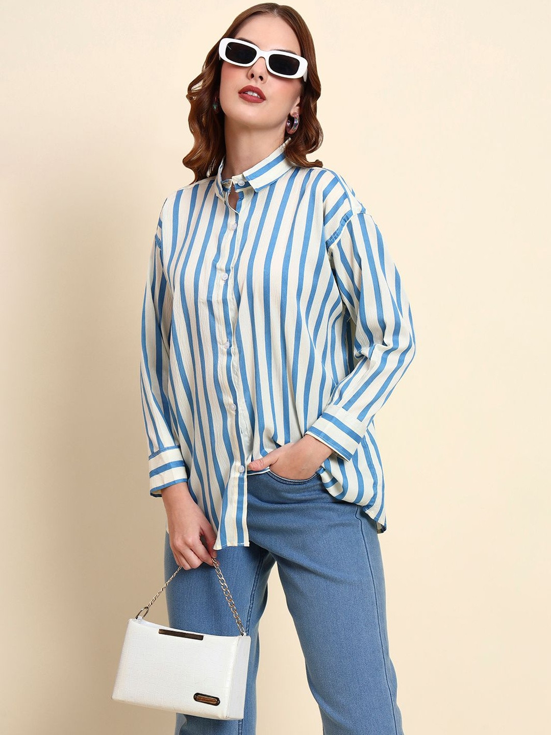 DressBerry Women Polycotton Striped Regular Fit Formal Shirts
