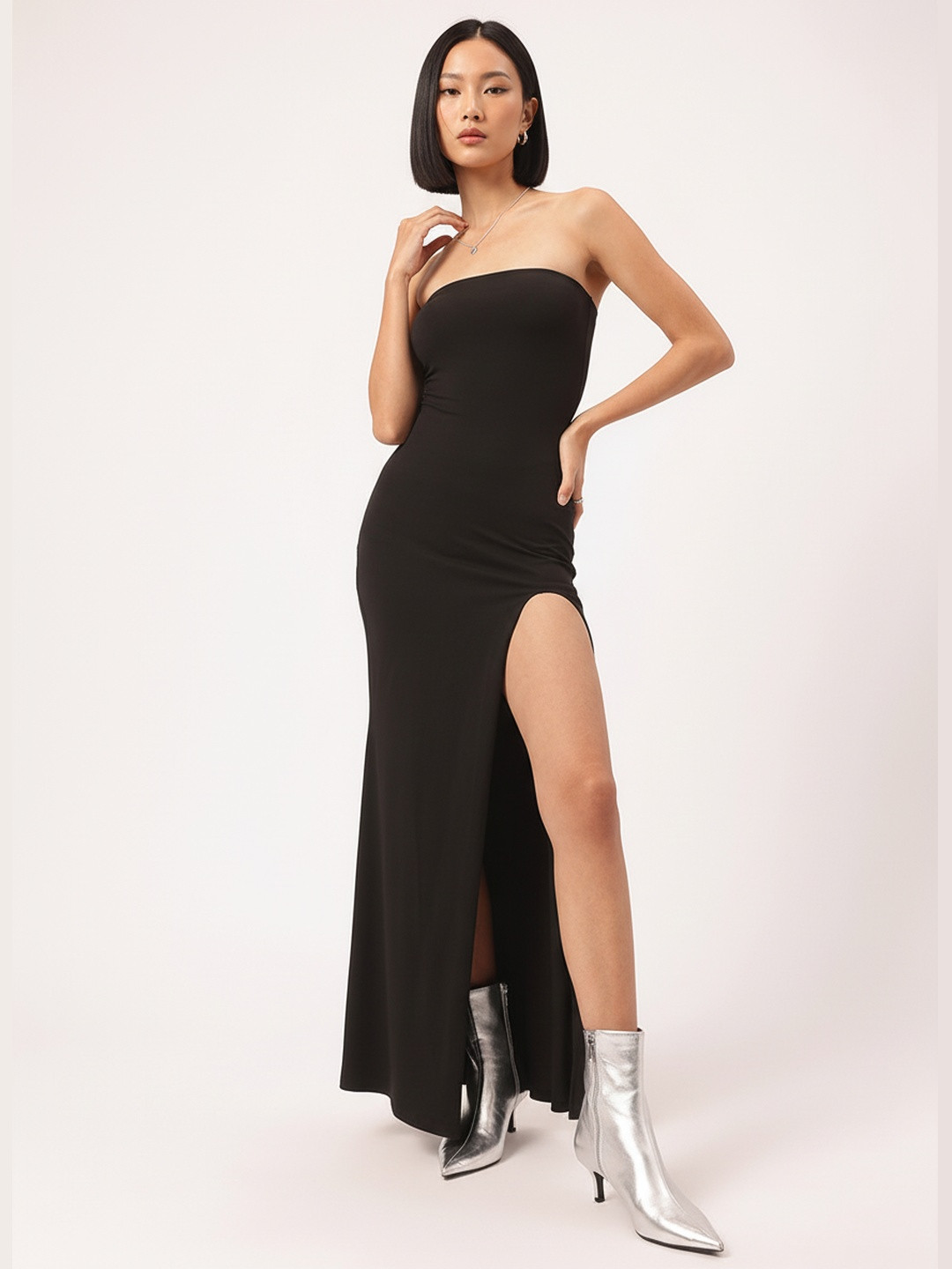 DressBerry OMG OOTD High-Slit Strapless Maxi Dress