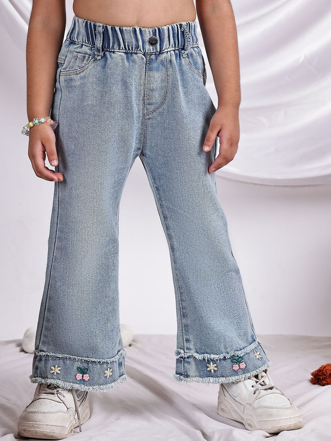 NEUDIS Girls Flared High-Rise Heavy Fade Jeans