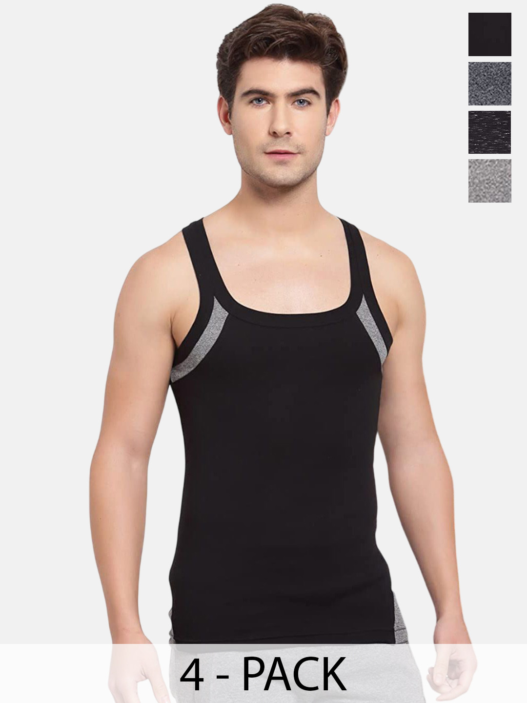 Sporto by Macho Men Pack of 4 Solid Square Neck Pure Cotton Undershirt Innerwear Vests