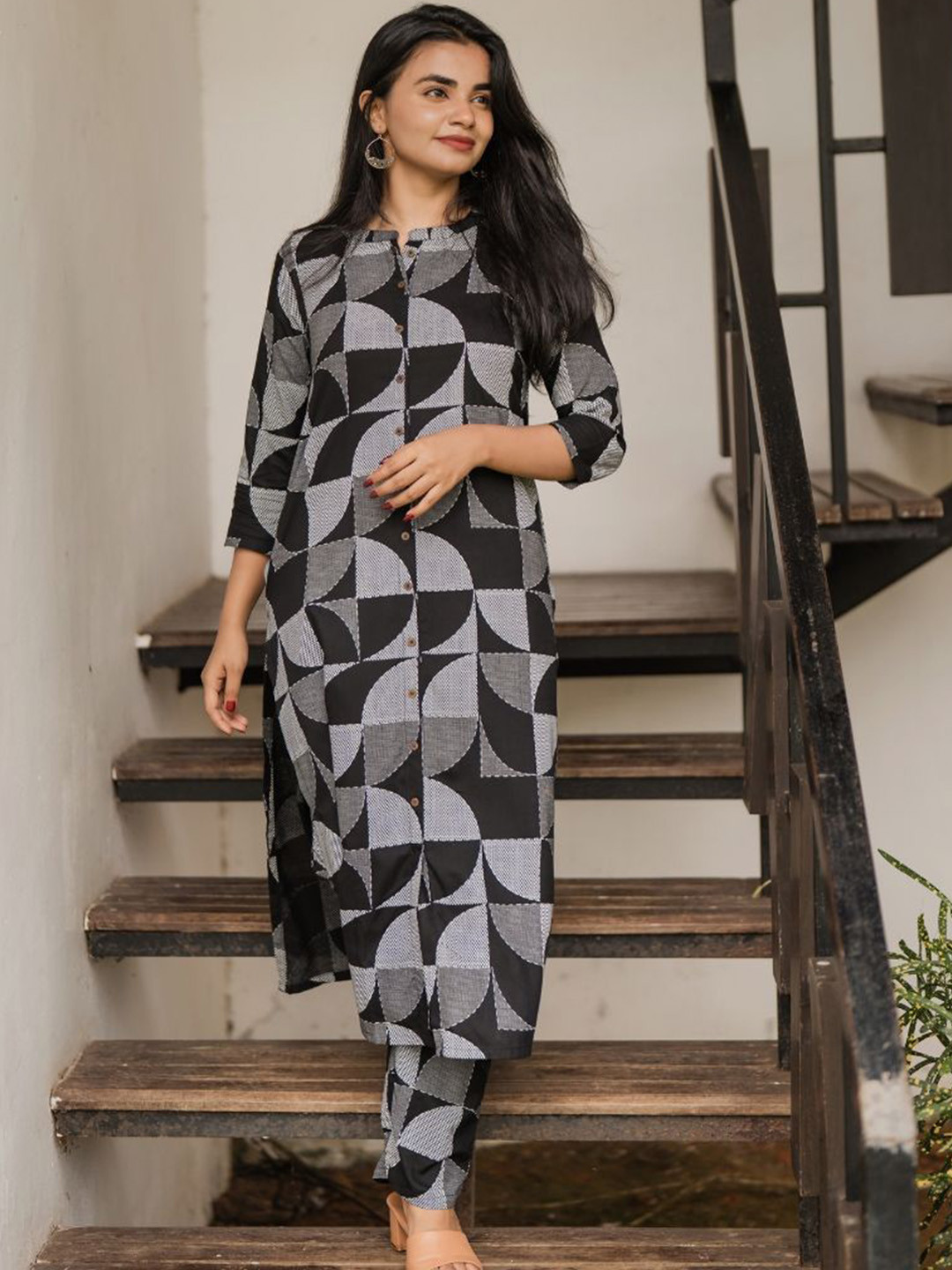 HAY Womens  Printed Mandarin Collar Neck Top With Trouser Co-Ords