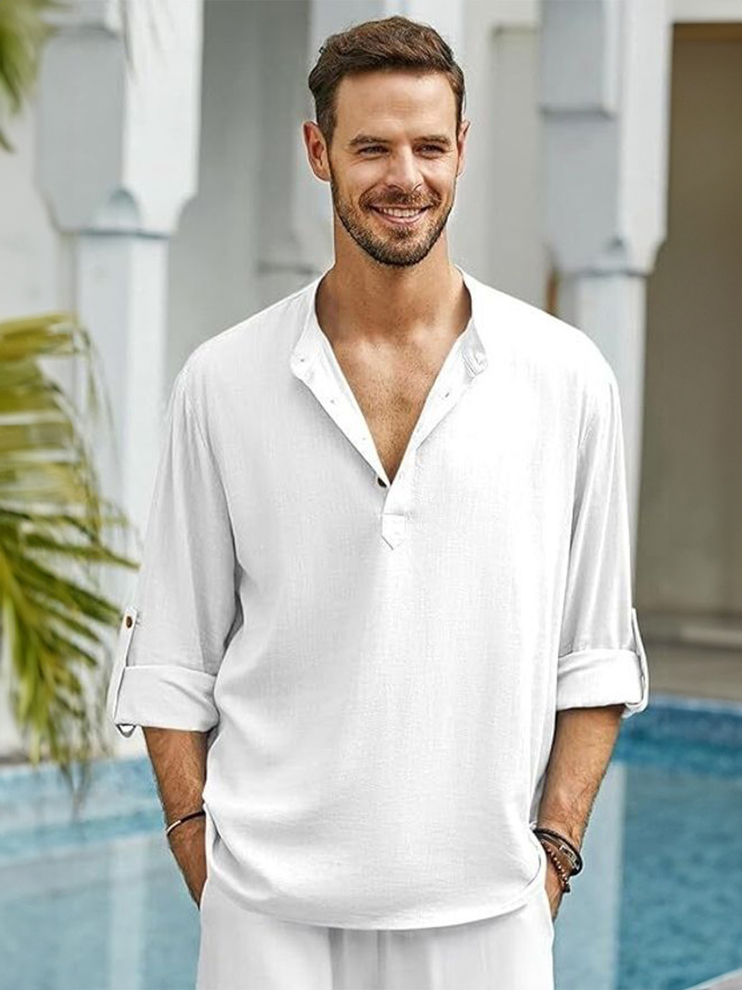 AMRIT TOP WEAR Men Solid Straight Kurta White