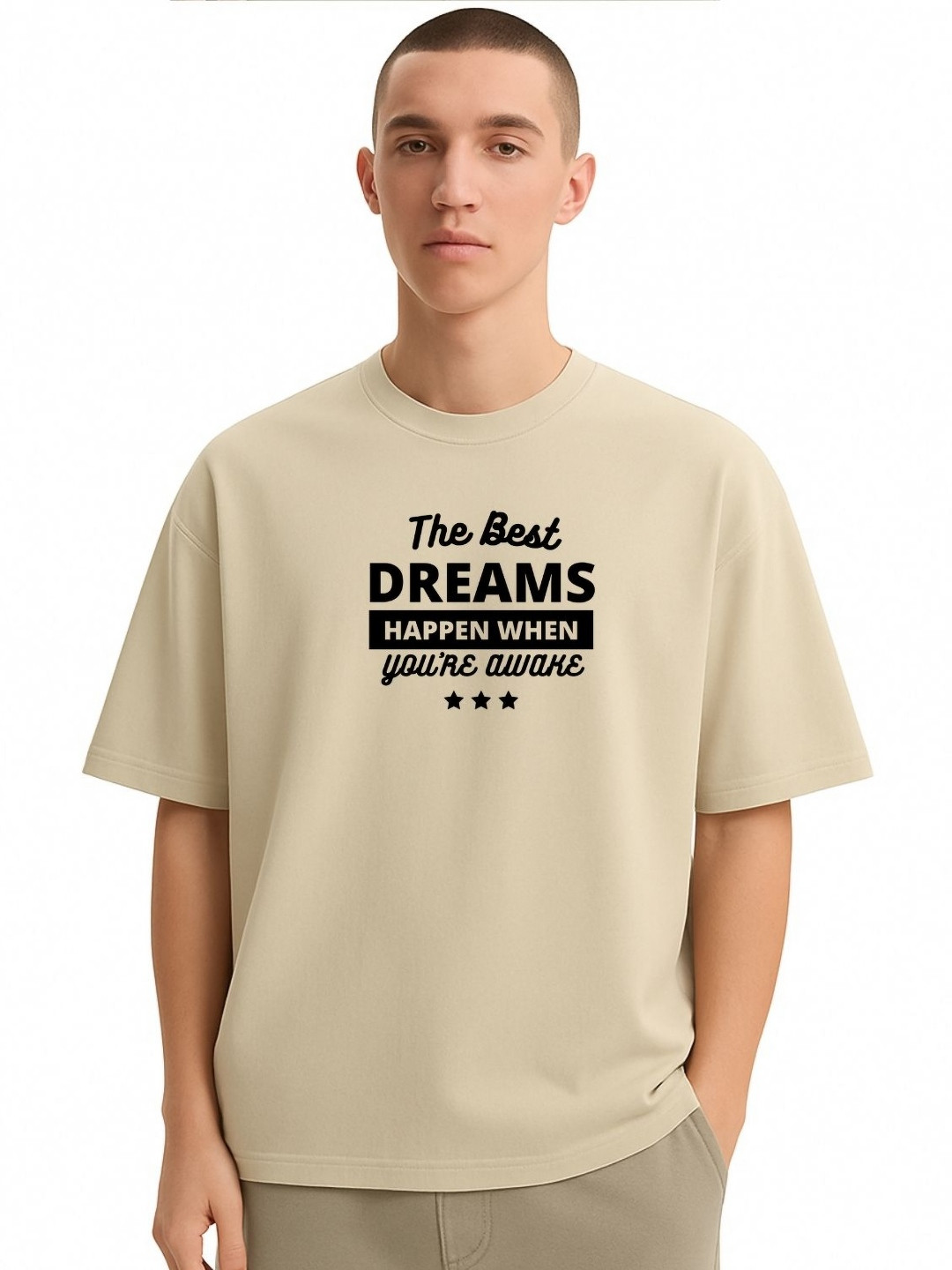 Fashnobic Men Dri-FIT Trendy Best Dreams Printed Round Neck Cotton Oversized T-shirt