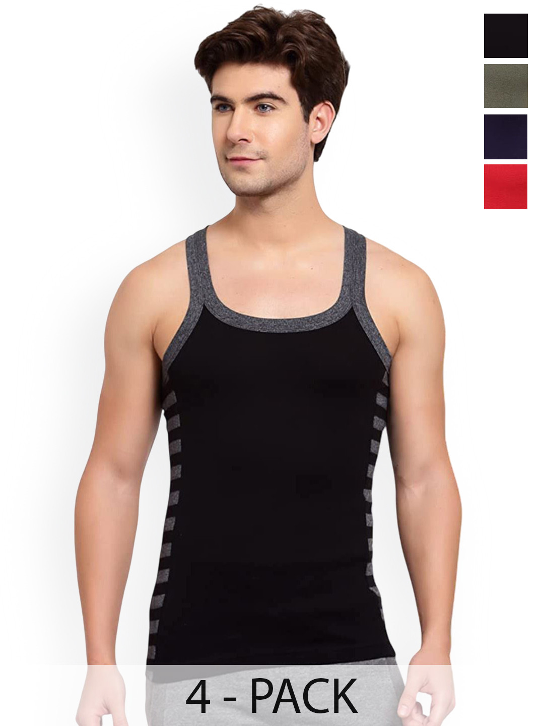 Sporto by Macho Men Pack Of 4 Men's Cotton Solid Sleeveless Gym Vest