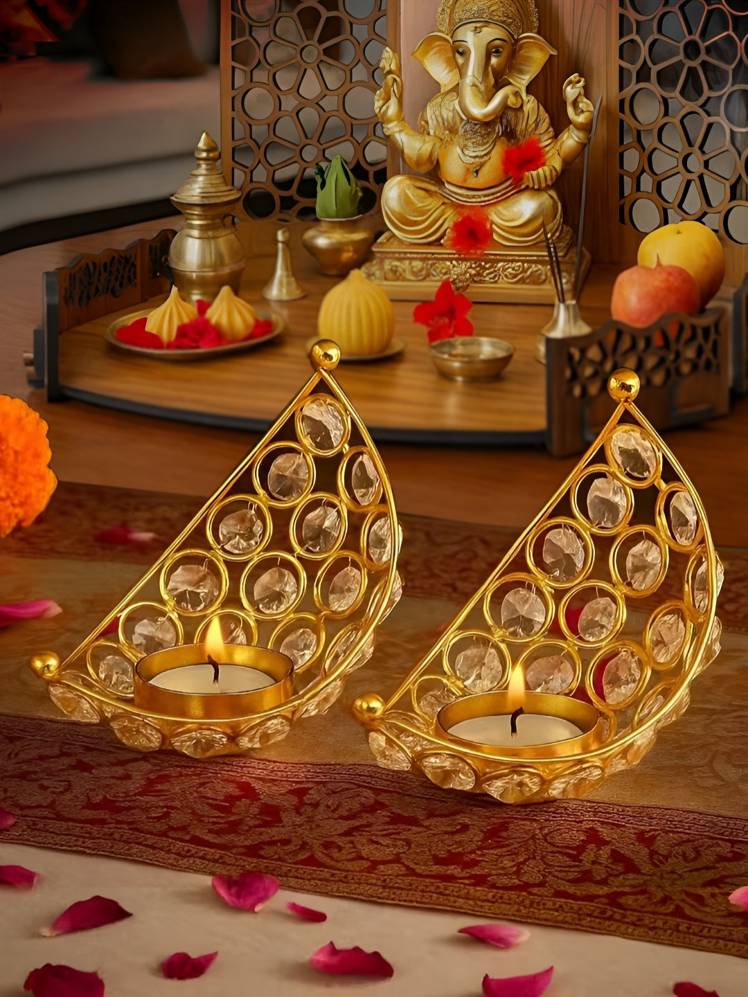 TIED RIBBONS Set of 2 Handcrafted Moon Shaped Tea Light Candle Holder for Home Decor