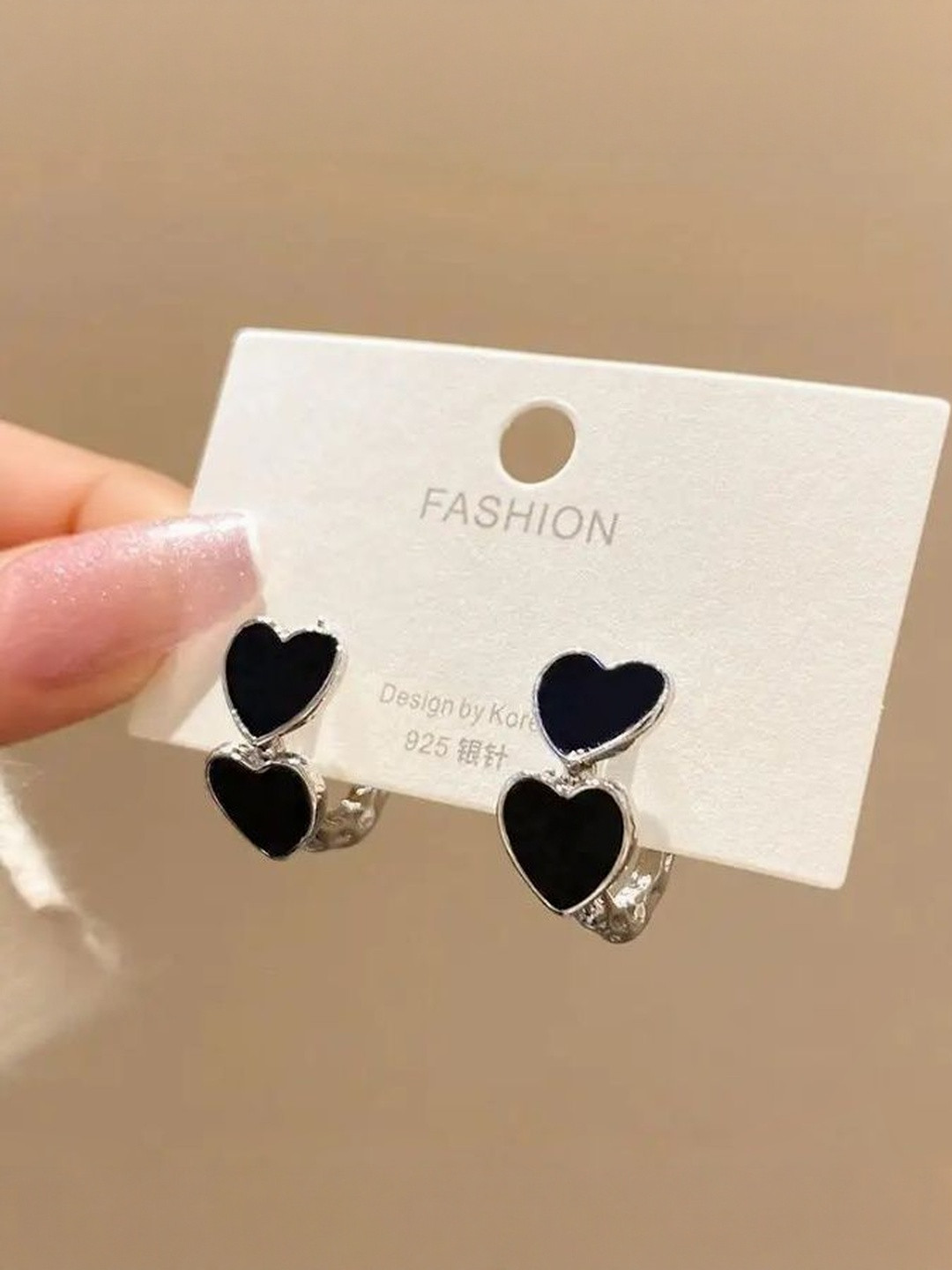 CIKIT Women Silver & Black Toned Antique Heart Hoop Earrings