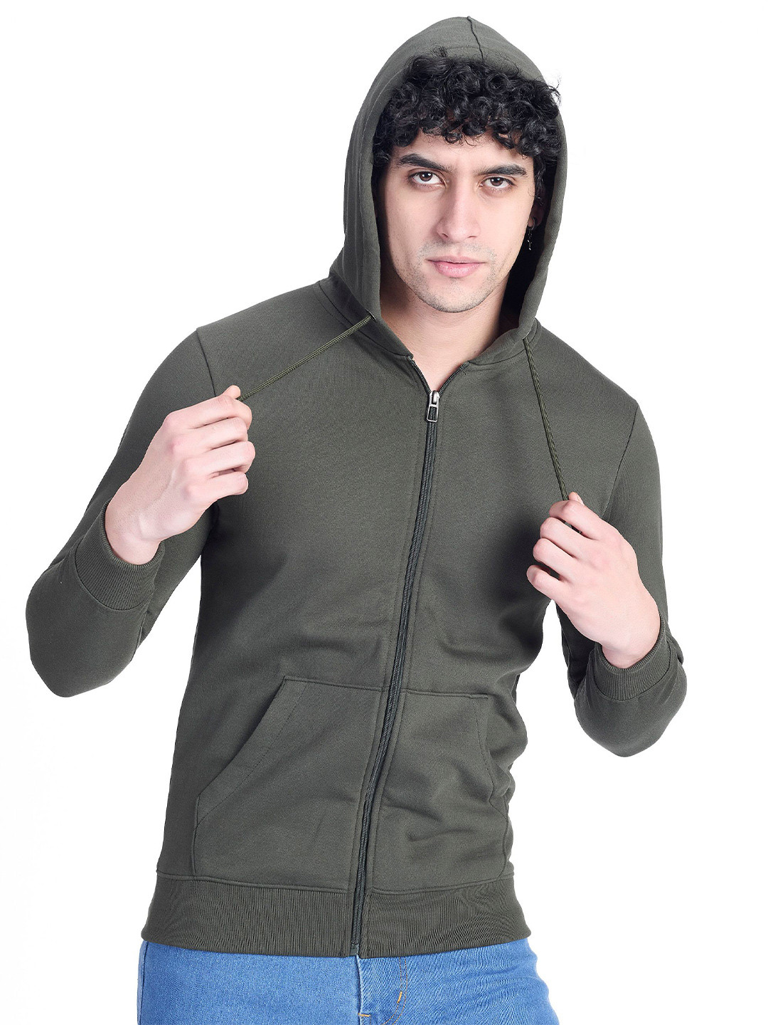 PRORIDERS Men Solid Cotton Hooded Front-Open Sweatshirt
