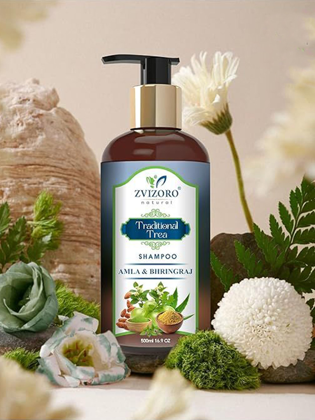 ZVIZORO Amla, Bhringraj, Almond, & Shikakai Shampoo For Hair Growth - 500 ml