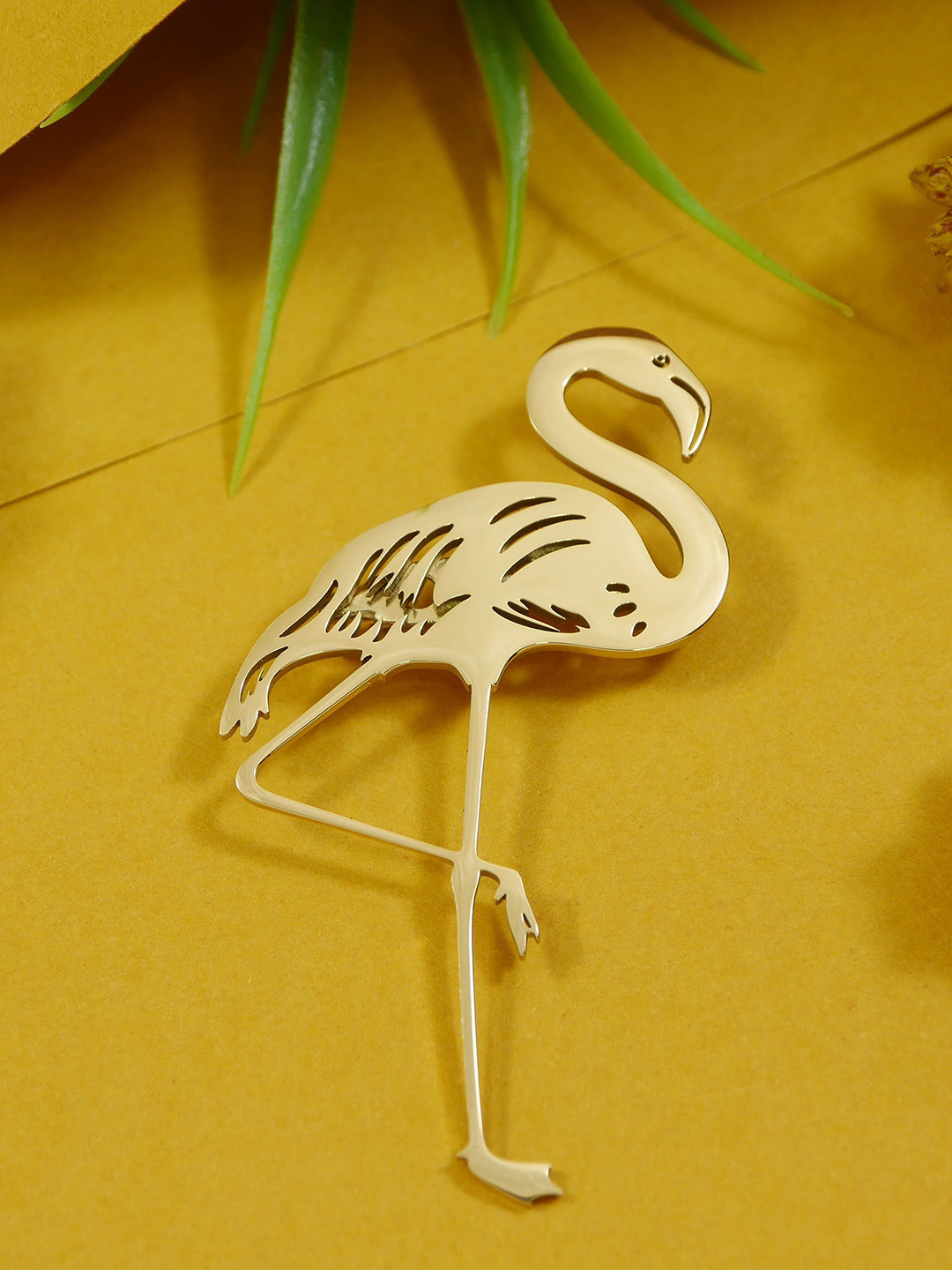ADORN Stainless Steel Gold-Plated Flamingo Minimal Brooch