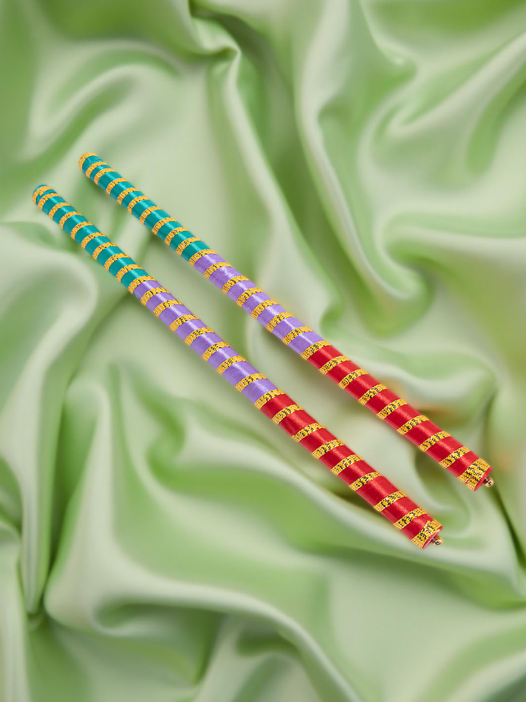 Golden Peacock Set Of 2 Dandiya Sticks With Satin Wrap