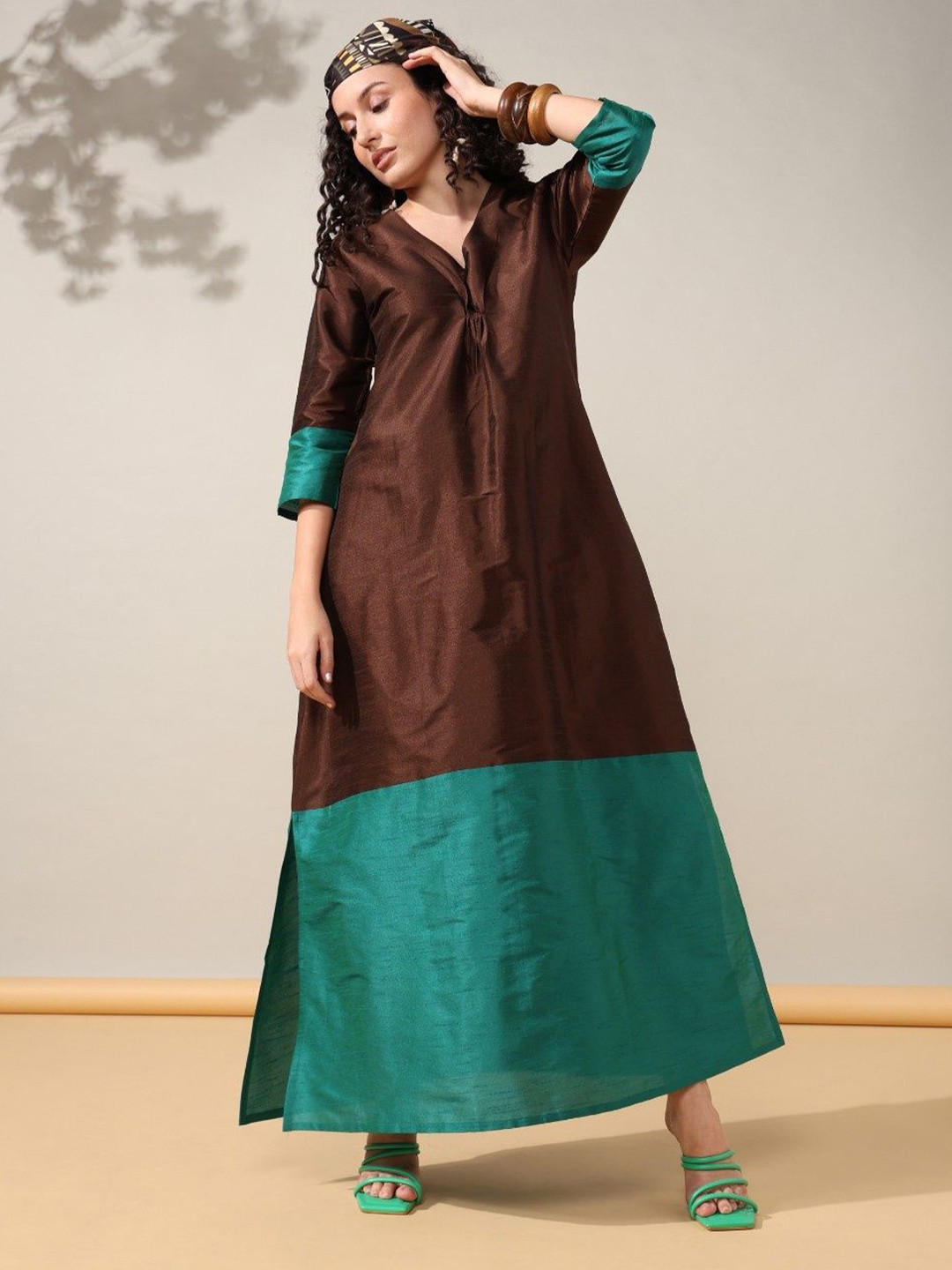 House of Kaftan Hok Ensemble Women Colourblocked Maxi Dress