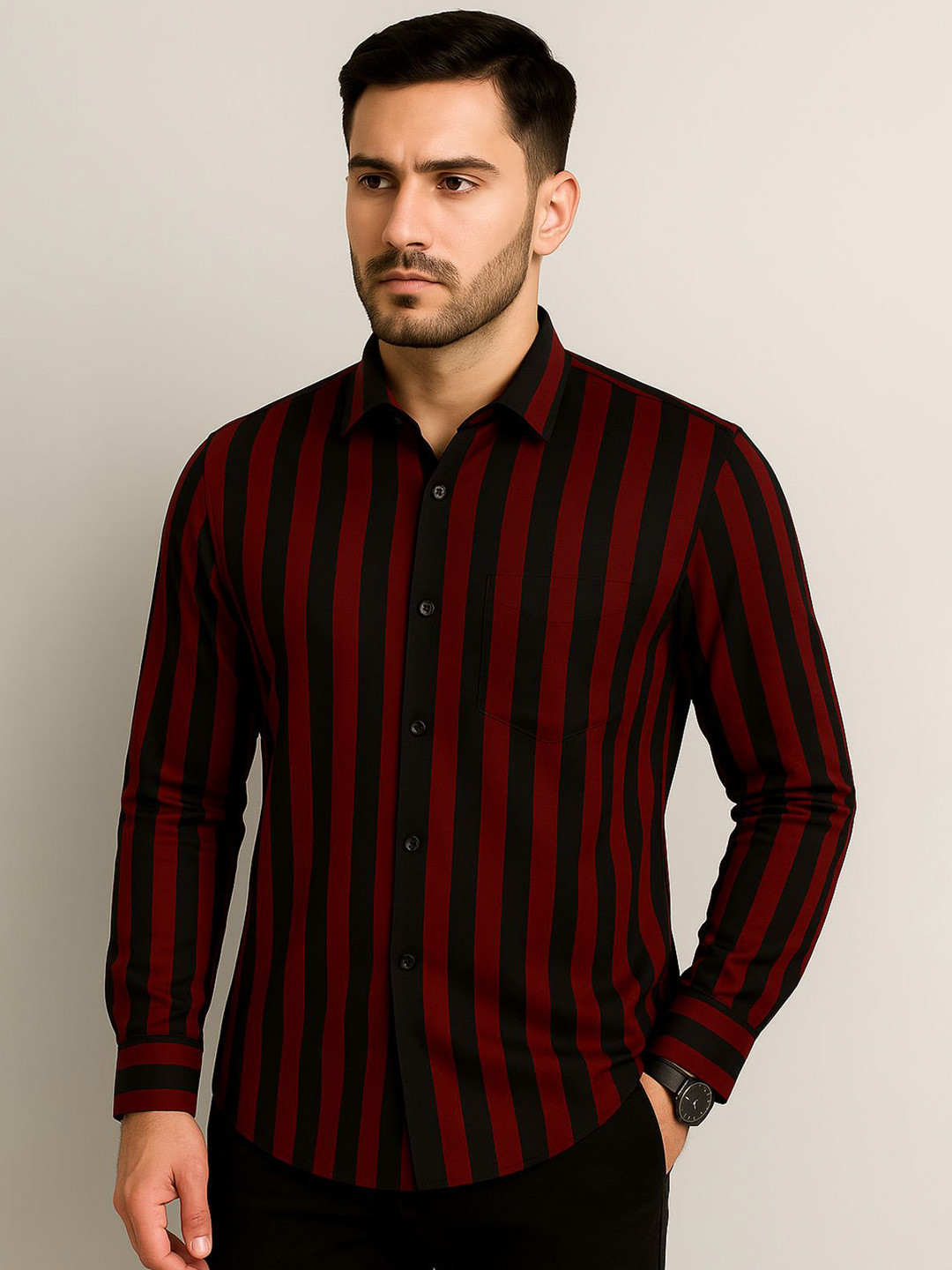 SONISHQ Striped Button-Down Collar Original Regular Fit Cotton Casual Shirt