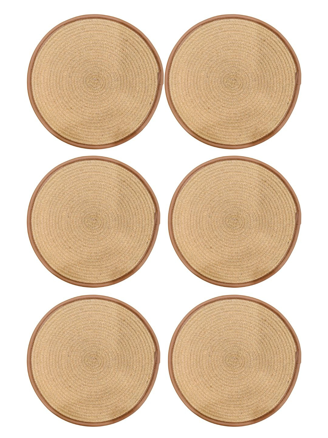 ROUGH ROAD STORE Set Of 6 Brown Cotton & Jute Round Table Placemats