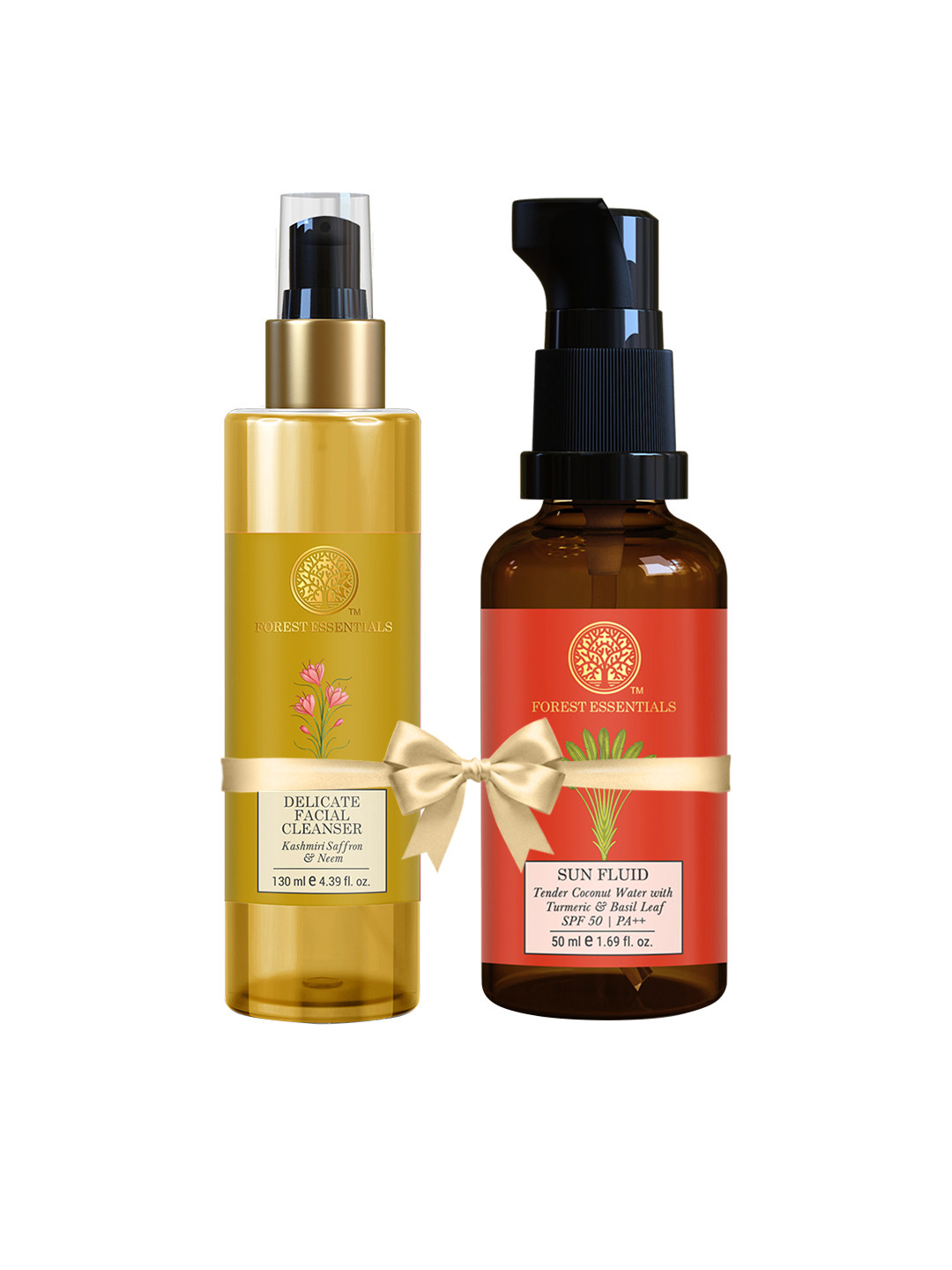 Forest Essentials Delicate Face Cleanser 130ml & Turmeric Basil SPF 50 PA++ Sun Fluid 50ml