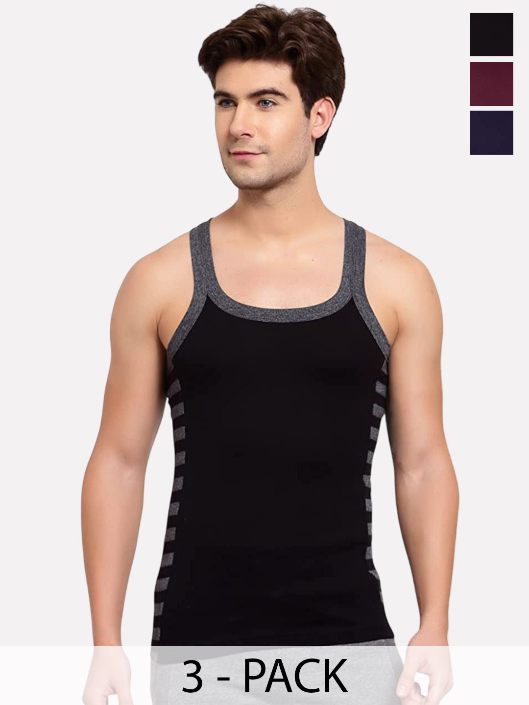 Sporto by Macho Pack Of 3 Cotton Striped Undershirt Gym Vest