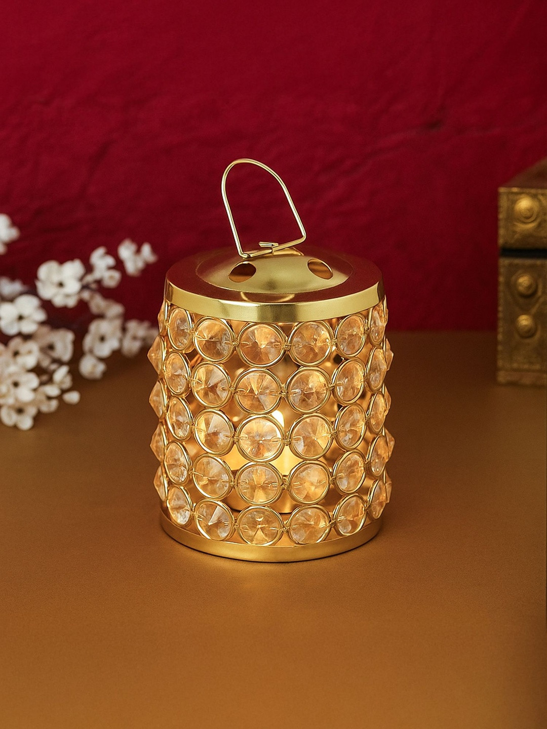 Ekhasa Gold-Toned Crystal Tealight Candle Holder