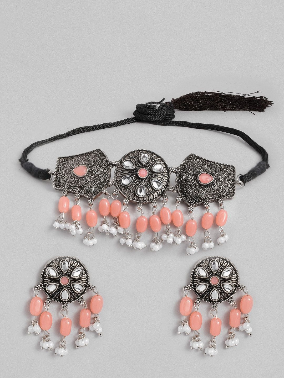 Anxvi Antique Oxidised Plated Choker Necklace Set