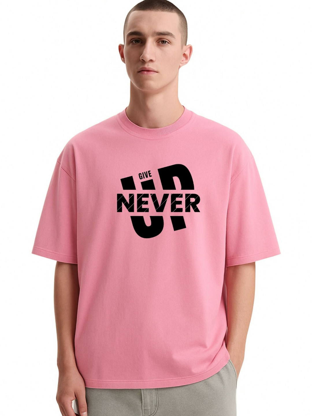 Fashnobic Men Dri-FIT Trendy Never Give Up Printed Round Neck Cotton Oversized T-shirt