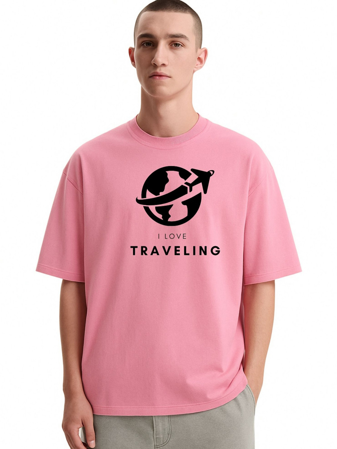 Fashnobic Men Dri-FIT Trendy I Love Traveling Printed Round Neck Cotton Oversized T-shirt