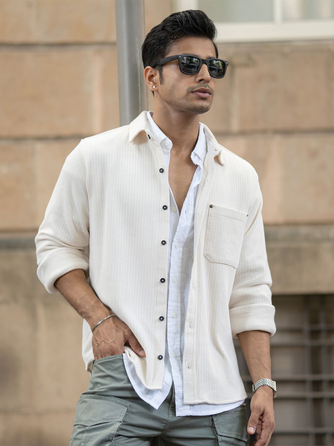 Powerlook SS25 Structured Spread Collar Casual Shirt