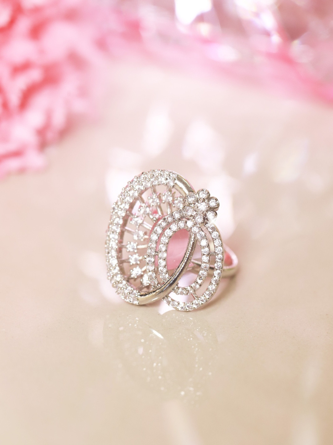 INTERSTELLAR Women Silver-Plated American Diamond Finger Ring