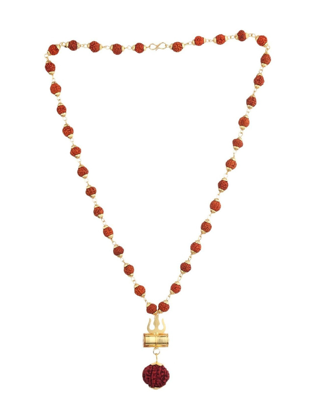 GGE NATURAL ITEM Unisex Gold-Plated Trishul Durga Pendant With Rudraksha Beaded Necklace