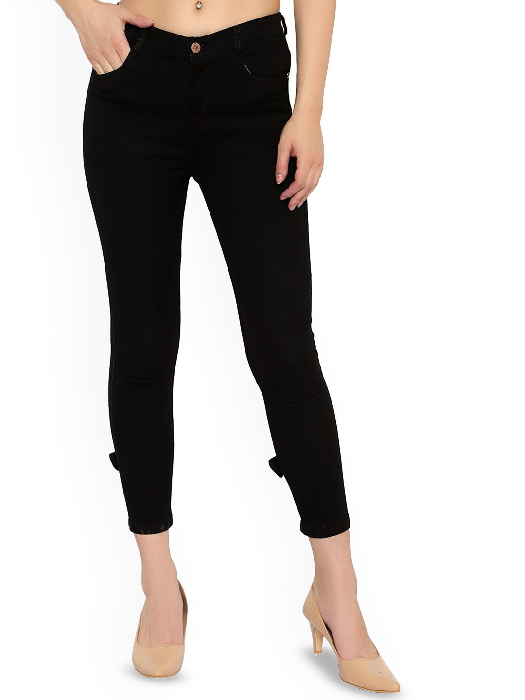 God's Club Women No Fade Dark Shade Clean Look Slim Fit Cropped Jeans