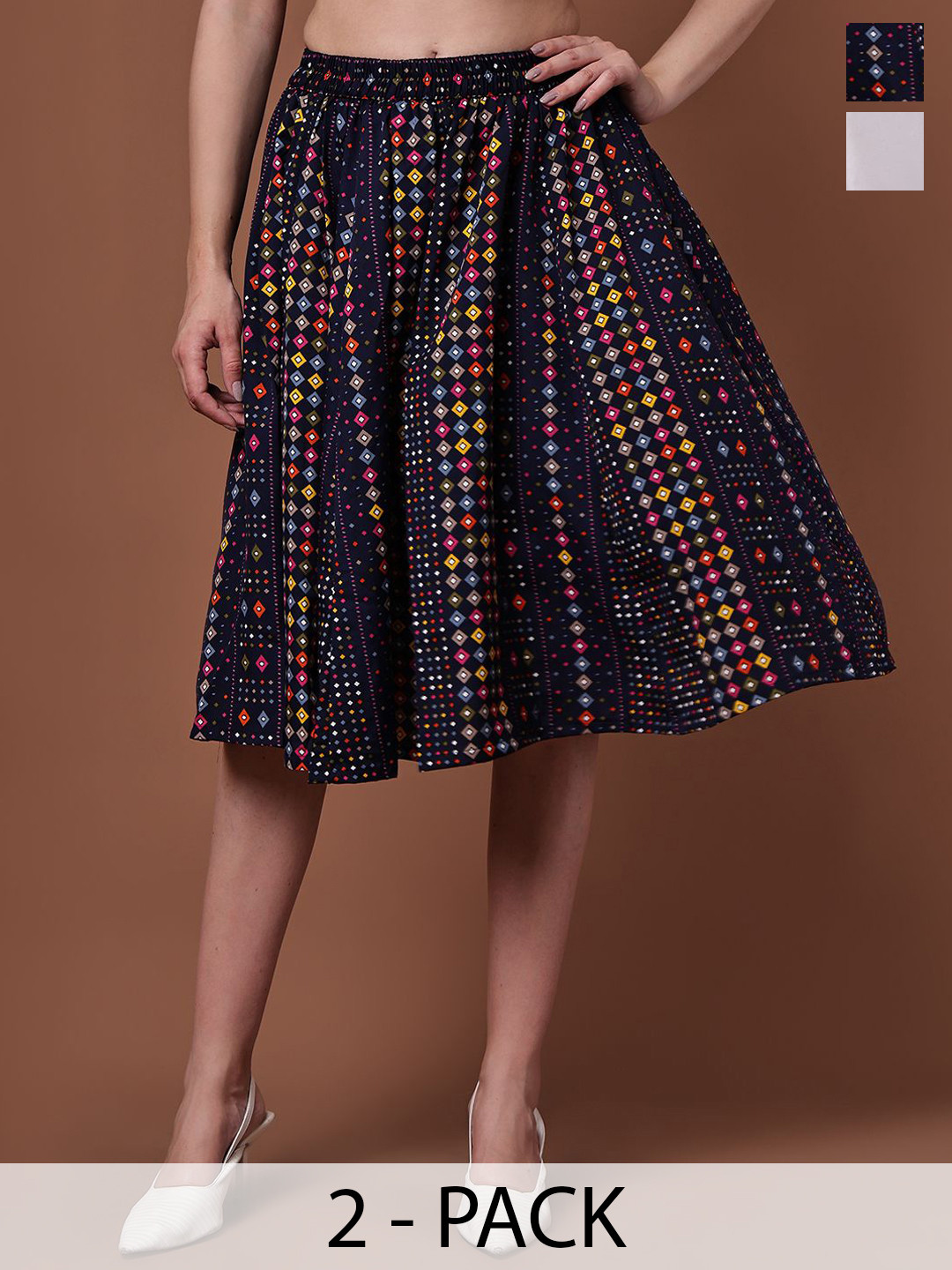 Valles365 by S.C. Pack of 2 Printed A-Line Skirts