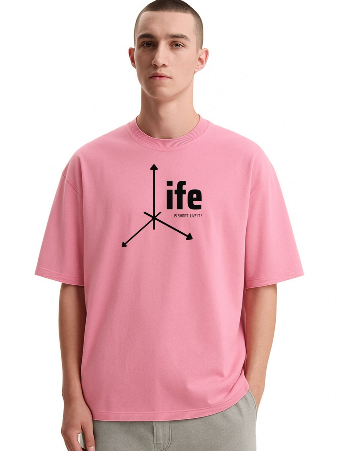 Fashnobic Men Dri-FIT Trendy Life Is Short Printed Round Neck Cotton Oversized T-shirt