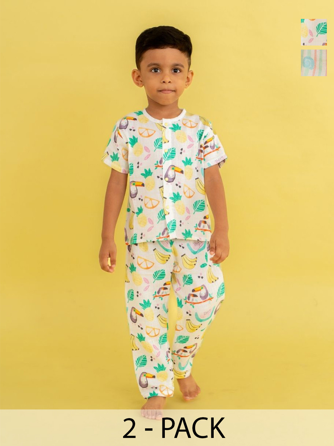A Toddler Thing Kids Pack Of 2 Toucan Punch Half Sleeve Muslin Sleepsuit - 4-5 Years
