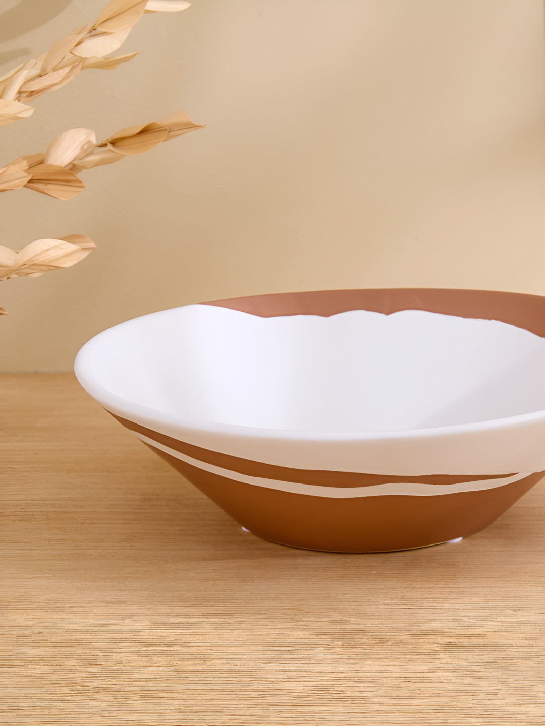 Home Centre Brown & White Ceramic Printed Decorative Bowl