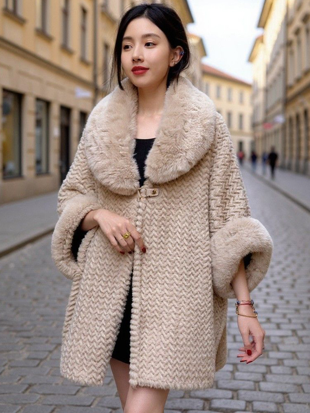 bebe Front Open Spread Collar Overcoat