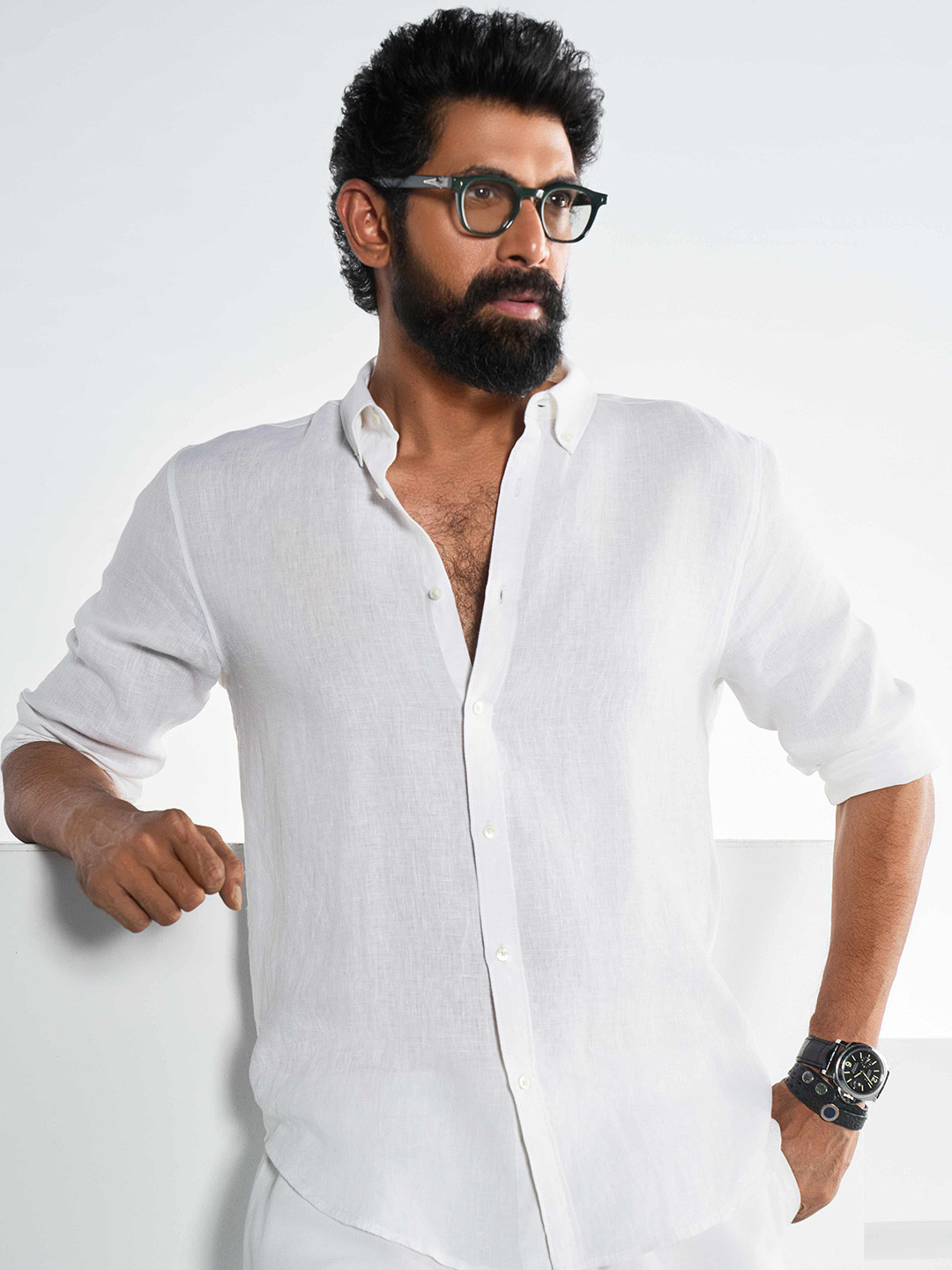 KINGDOM OF WHITE Men Button-Down Collar Regular Fit Pure Linen Shirt