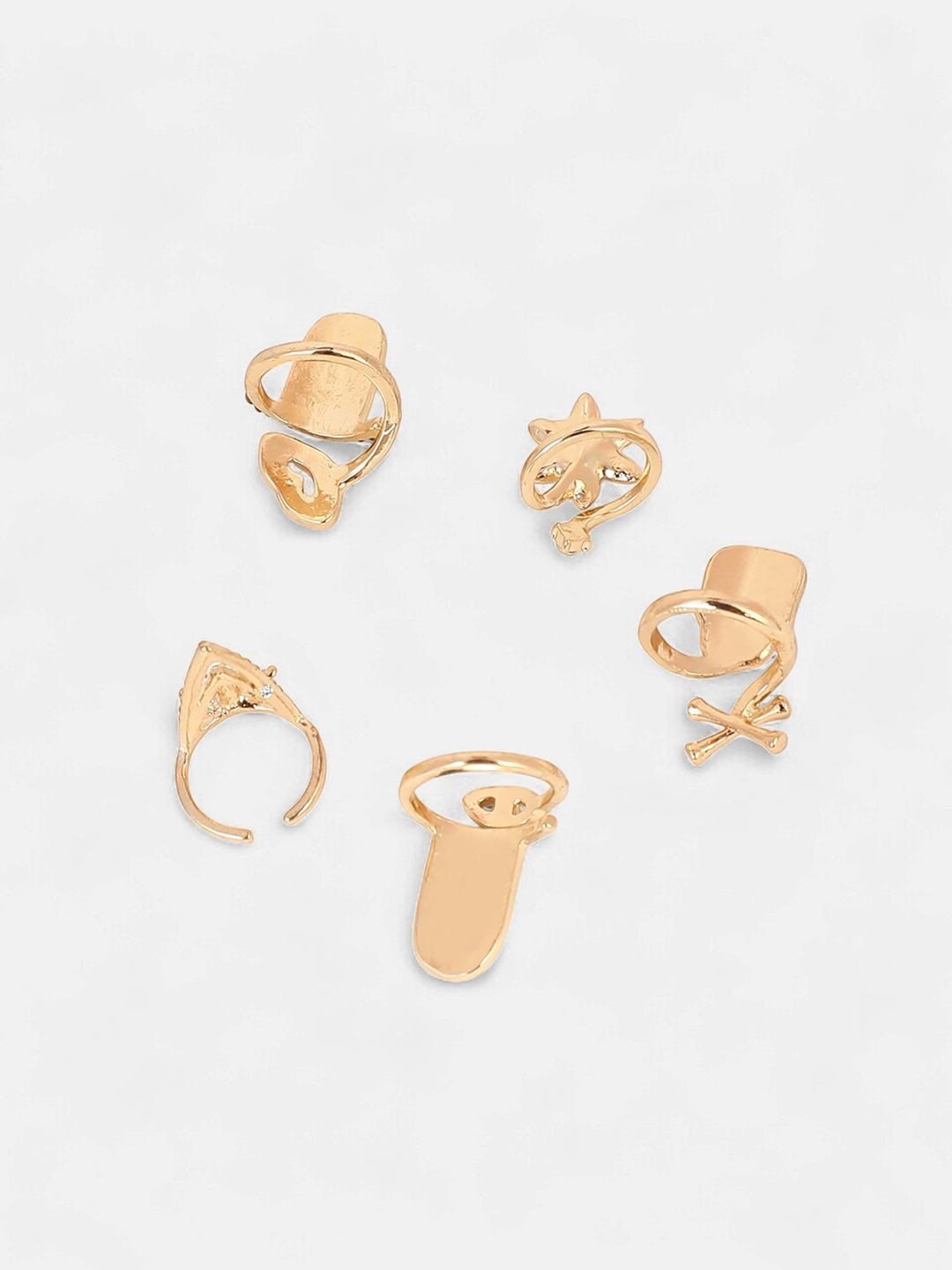 SOHI Set Of 2 Gold-Plated Alloy Stone Bling-Piercer Nail Ring California Gold Finger Ring
