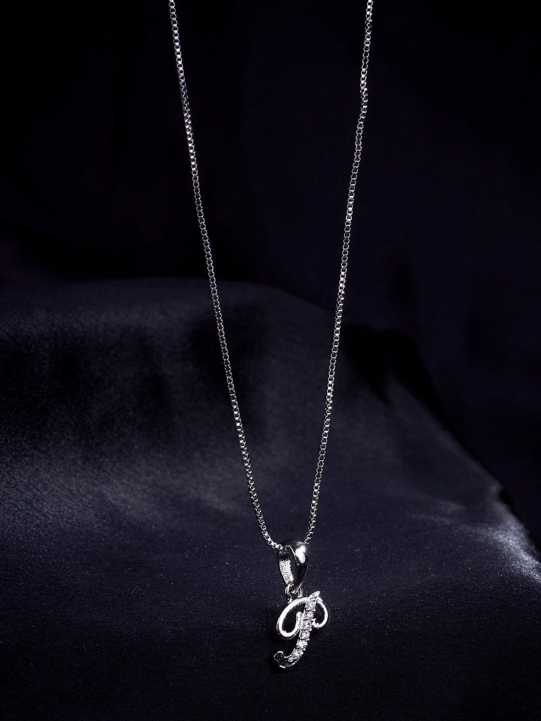 Opal Touch Rhodium-Plated Cubic Zirconia Studded Alphabet P Pendant With Chain