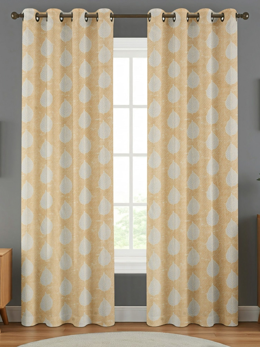 GEET CREATIONS Yellow & White Set of 2 Sprit Patta Room Darkening Door Curtain