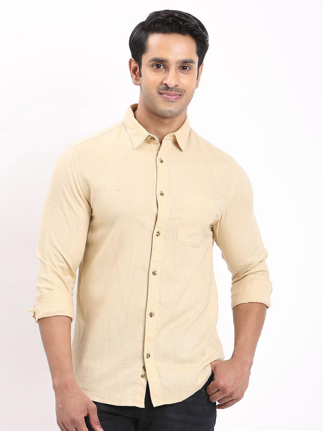 Indian Terrain Self Design Chiseled Skinny Fit Cotton Casual Shirt