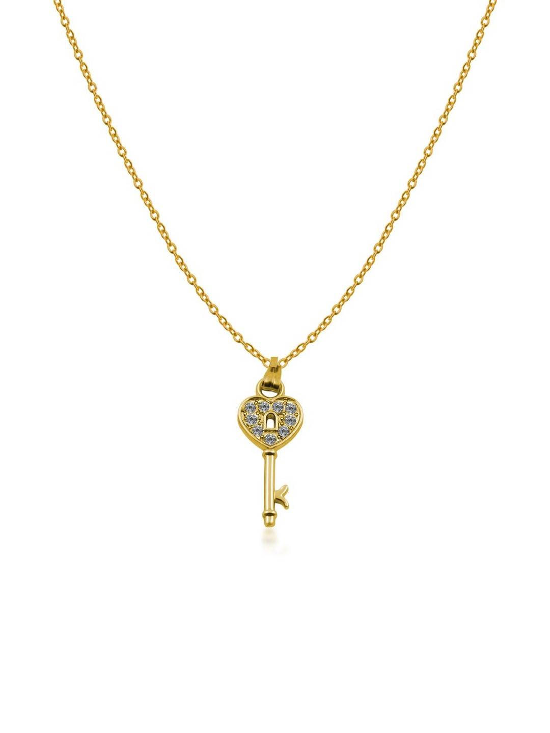 Utkarsh Women Gold-Plated Cubic Zirconia Key Pendant with Chain