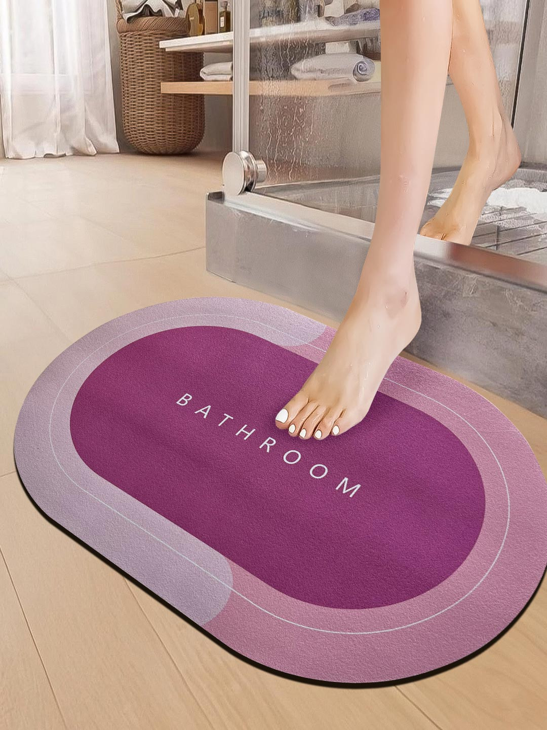 Sittella Pink & Grey Colourblocked Anti-Skid & Water Absorbent GSM 110 Bath Rug